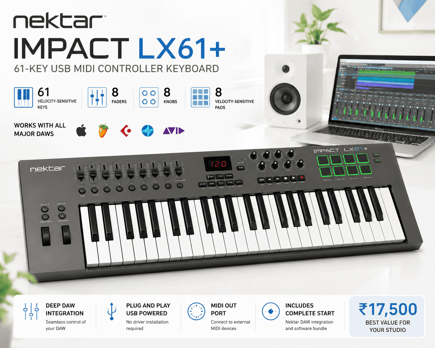 Nektar Impact LX61+ 61-Key USB MIDI Controller Keyboard – اديو